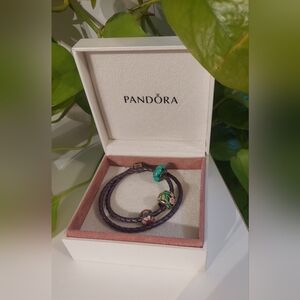 Pandora Purple Braided Bracelet with Floral Charms